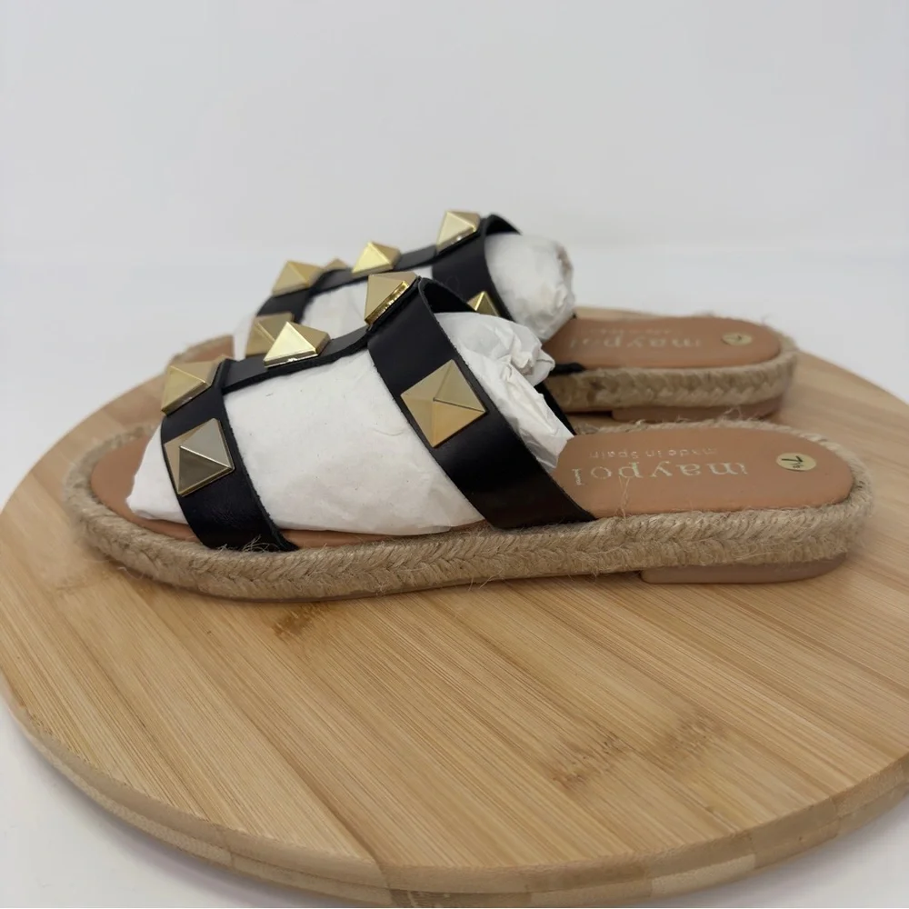 Maypol Black Leather Studded Espadrille Sandals | Size 7.5 | Made in Spain‎